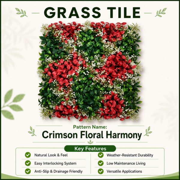crimson pearl Grass Tiles by Vertical Garden - Crimson Floral Harmony | 50 x 50 cm