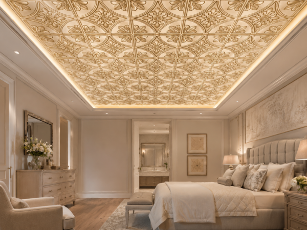 floral CG Ceiling Panels by Exclusive Corner - Champagne Gold Floral Design | 60 x 60 cm ( 2 x 2 ft)