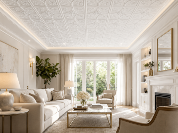 Ceiling Panels by Exclusive Corner - Matt White Floral Design | 60 x 60 cm ( 2 x 2 ft)