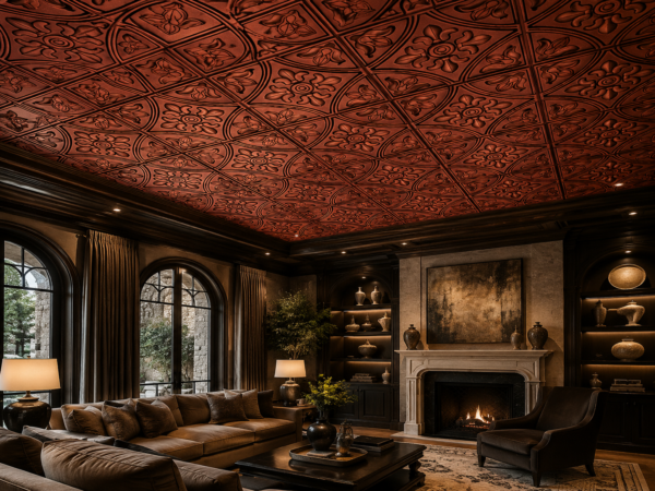 floral RC Ceiling Panels by Exclusive Corner - Red Copper Floral Design | 60 x 60 cm ( 2 x 2 ft)
