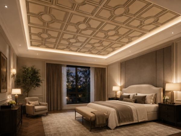geometric MC Ceiling Panels by Exclusive Corner - Metallic Coffee Geometric Design | 60 x 60 cm ( 2 x 2 ft)