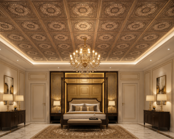 intricate CG Ceiling Panels by Exclusive Corner - Champagne Gold Medallion Design | 60 x 60 cm ( 2 x 2 ft)