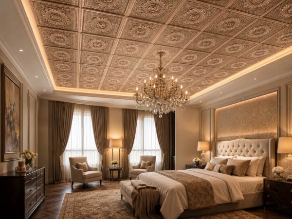 intricate MC Ceiling Panels by Exclusive Corner - Metallic Coffee Medallion Design | 60 x 60 cm ( 2 x 2 ft)