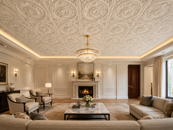 Ceiling Panels by Exclusive Corner - Matt White Medallion Design | 60 x 60 cm ( 2 x 2 ft)