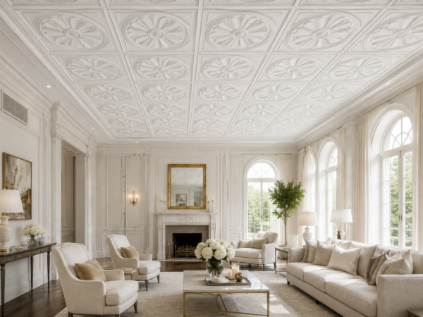 Ceiling Panels by Exclusive Corner - Matt White Radial Design | 60 x 60 cm ( 2 x 2 ft)